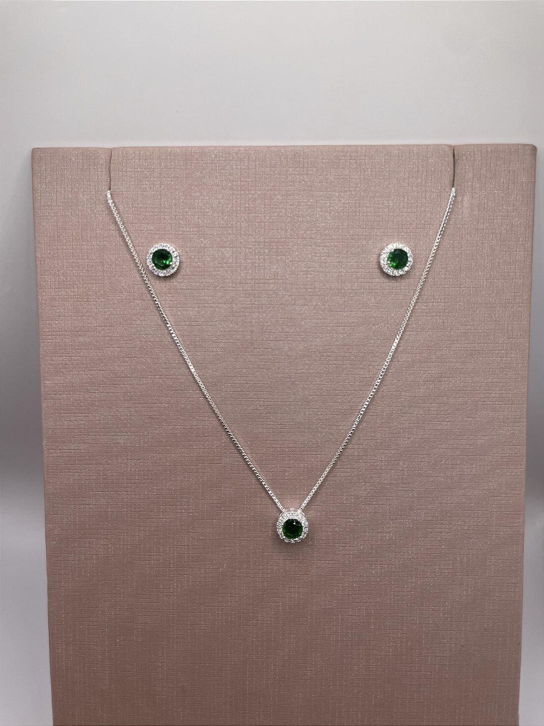 Conjunto Esfera Verde Banho de Prata