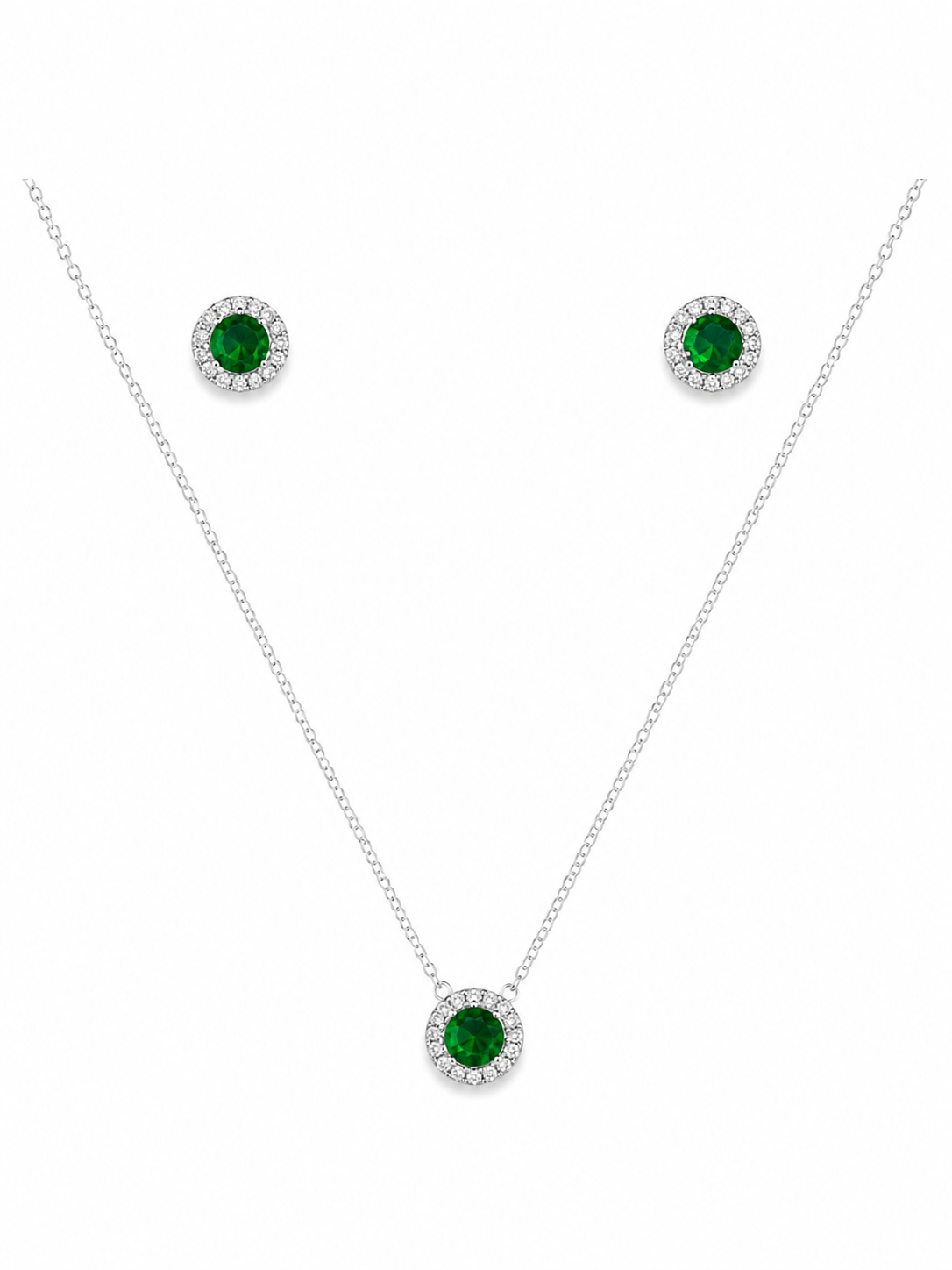 Conjunto Esfera Verde Banho de Prata