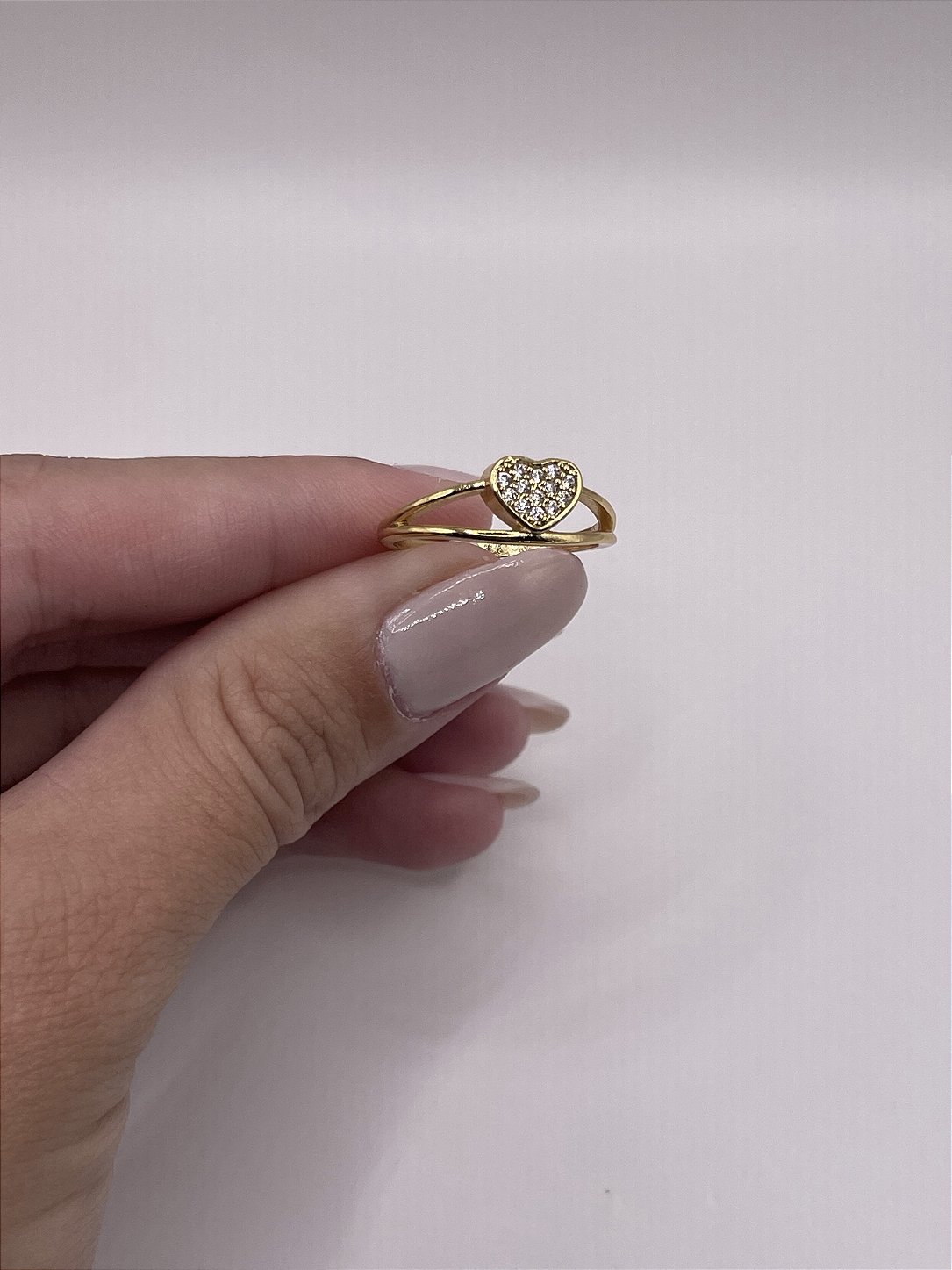 Anel Coração com Zircônias Banho de Ouro