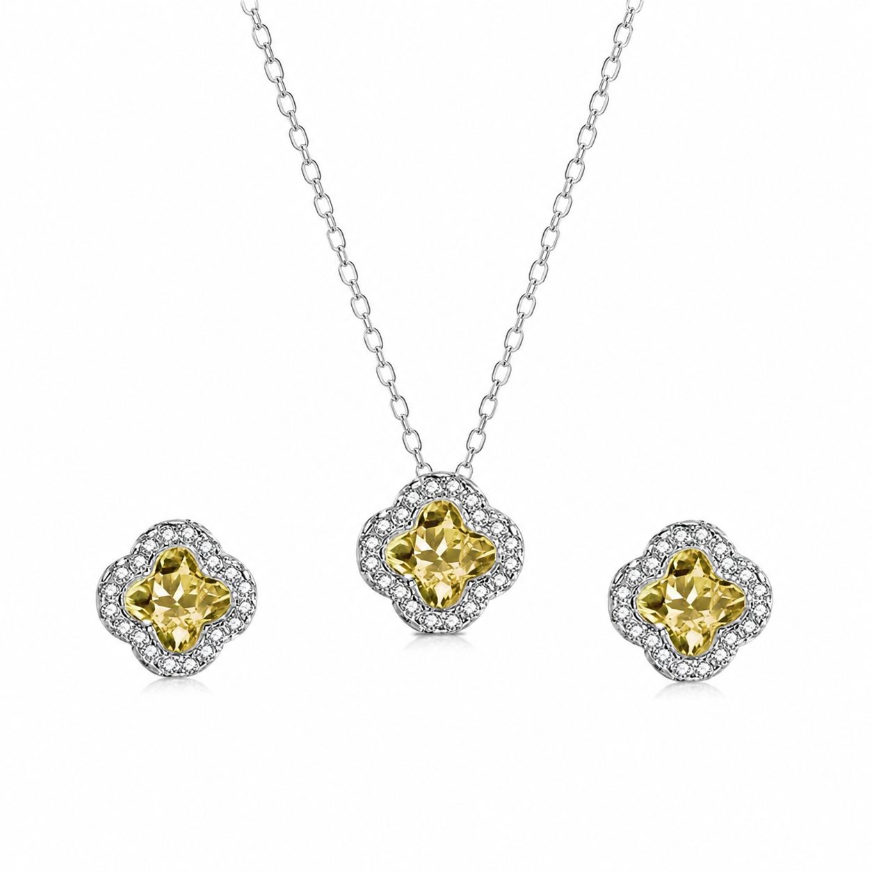 Conjunto Trevo Yellow – Prata 925 com Zircônia e Banho de Ródio