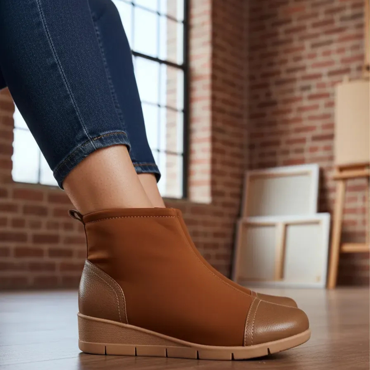 Bota Feminina Cano Curto Usaflex Em Couro Moda E Conforto