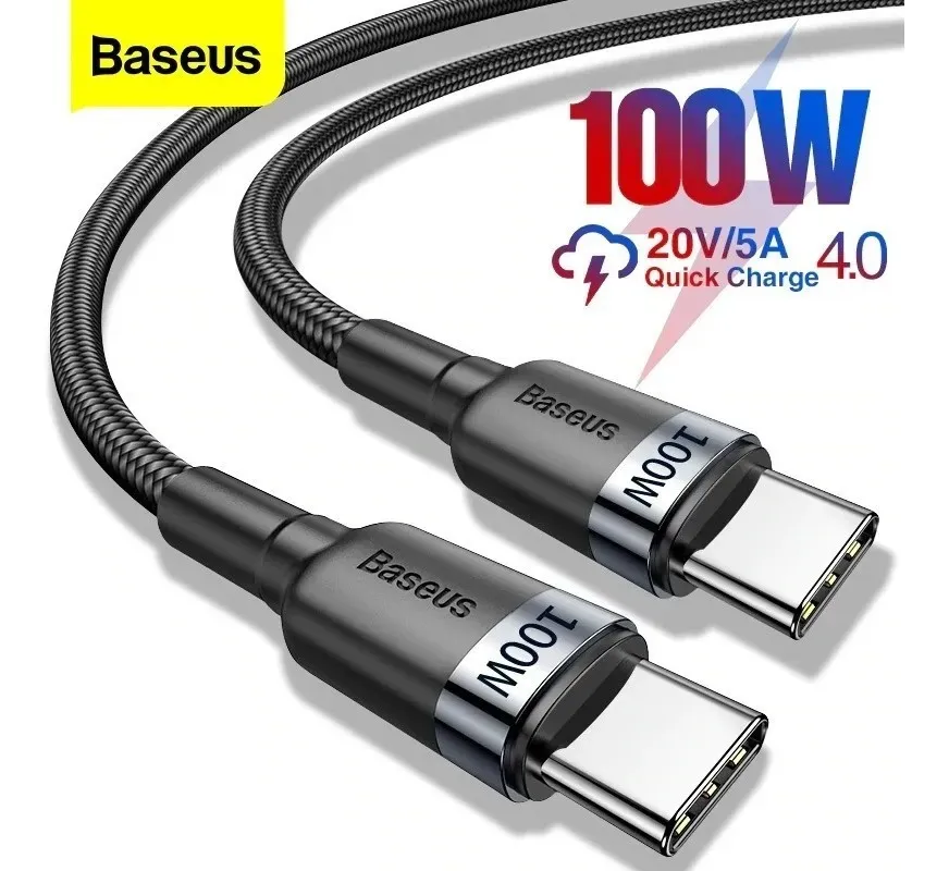 Cabo Baseus Usb Tipo C Nas Duas Pontas 20v 5a 100w 2 Metros Cafule Cor Preto
