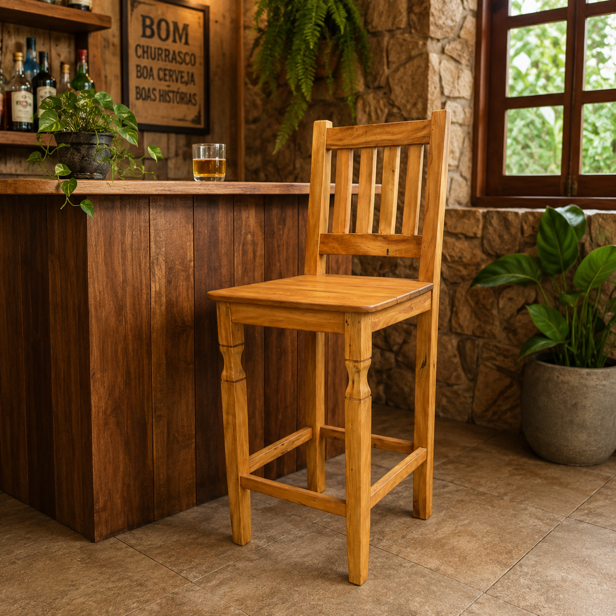 Banqueta Réguas em Madeira de Demolição