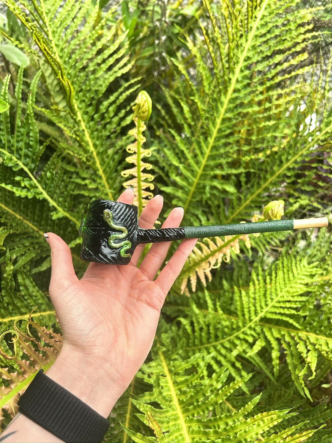 Cachimbo Artesanal Umbanda Cobra Biscuit Canela Bambu Akanba