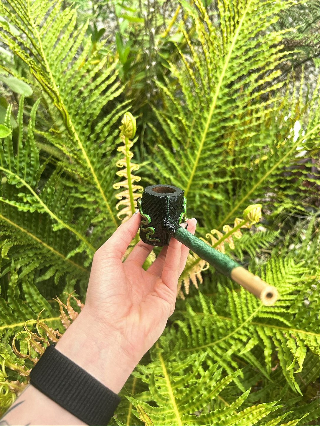 Cachimbo Artesanal Umbanda Cobra Biscuit Canela Bambu Akanba