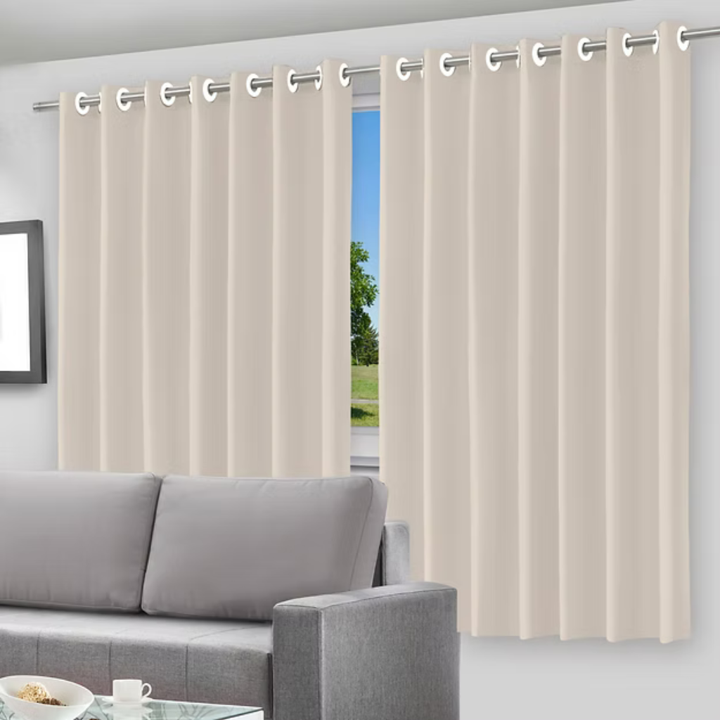 Cortina Blackout Película Cinza com Ilhós - 200x140cm