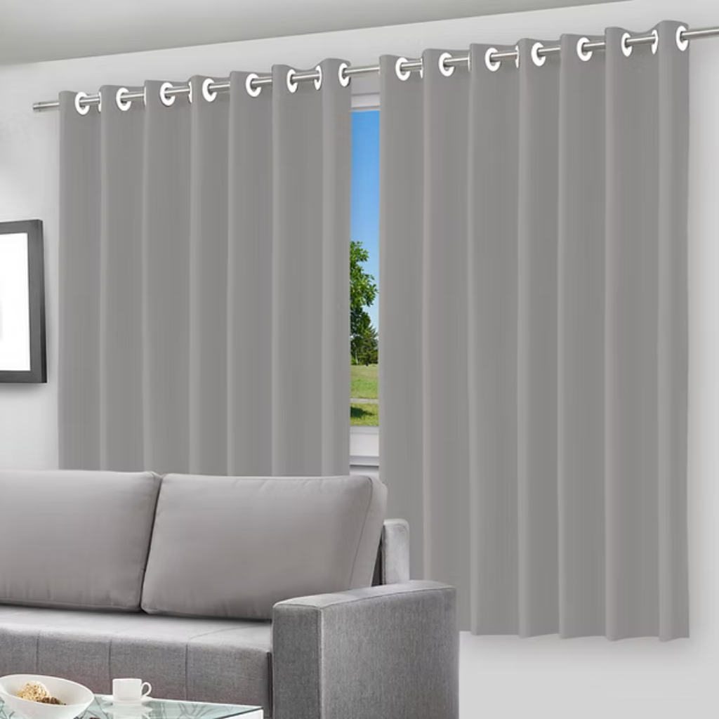 Cortina Blackout Película Cinza com Ilhós - 200x140cm