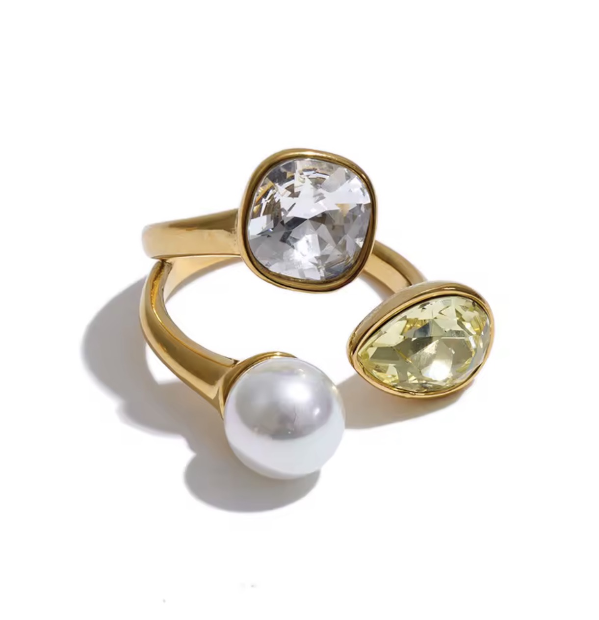 Anel Escultural Crystal & Pearl