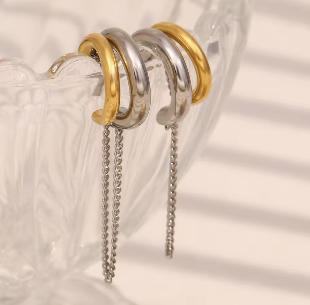 Brinco Franja Duo Bicolor Ouro e Prata