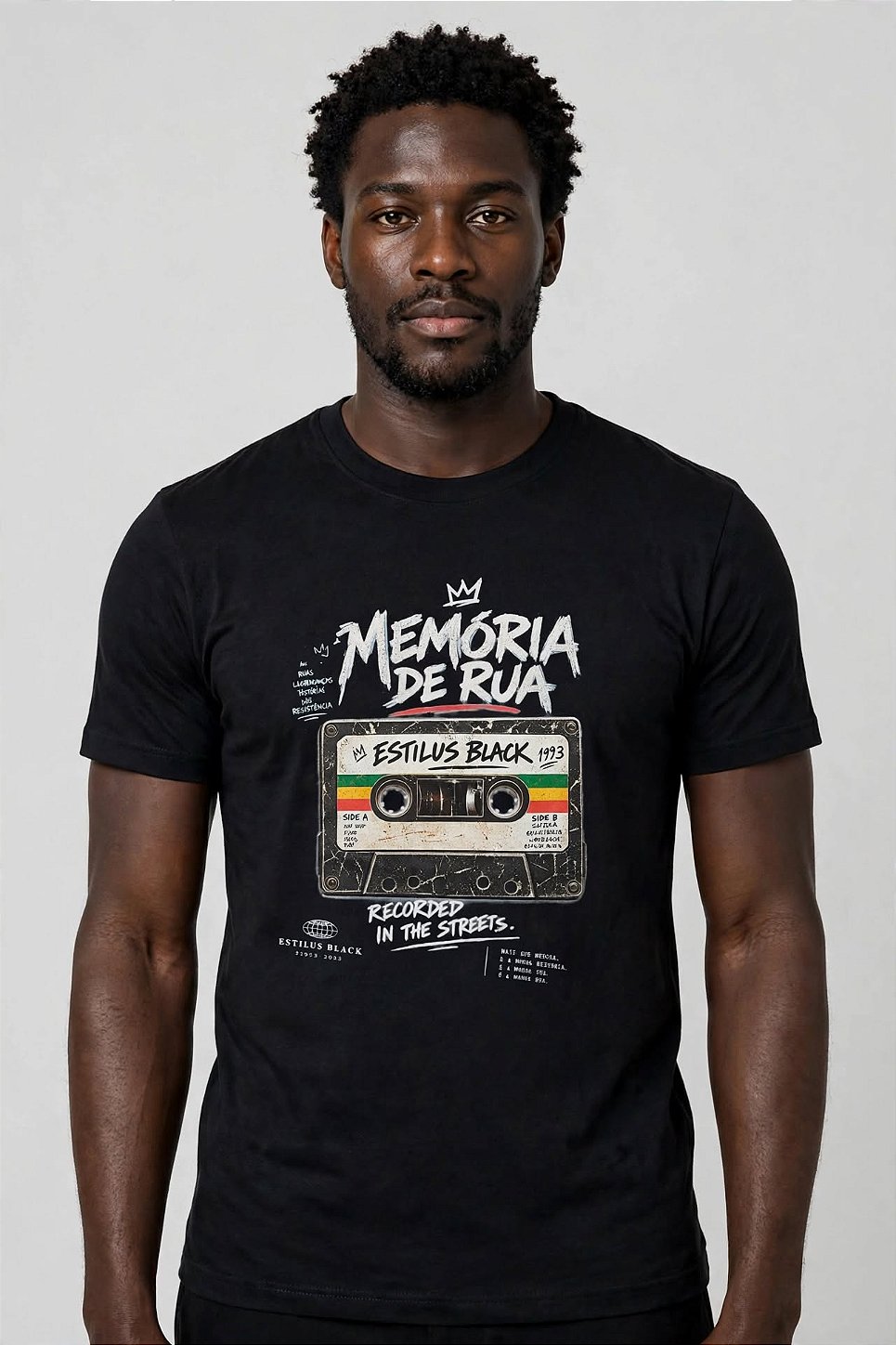T-shirt Preta Estampa Memória de Rua K7 - Estilus Black