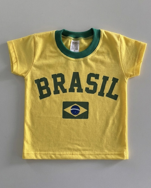 Camiseta Brasil Manga Curta de Malha 100% Algodão