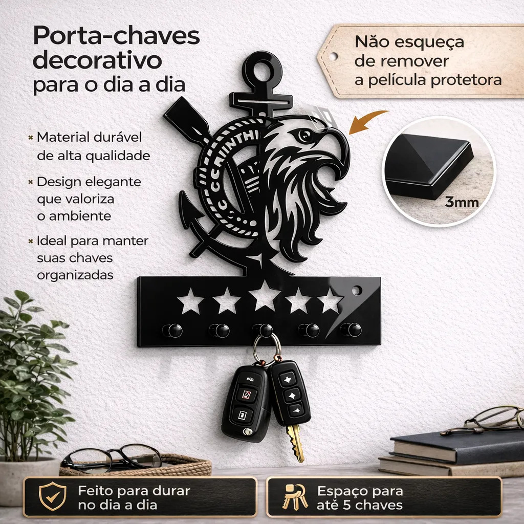 Porta Chaves De Parede Decorativo Time Corinthians