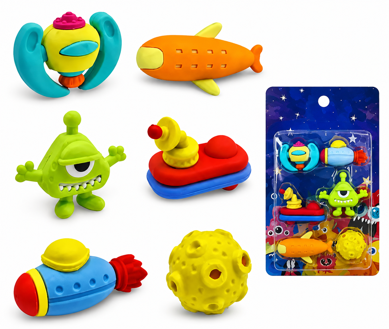 Borracha Escolar Kit com 6 Unidades Coloridas