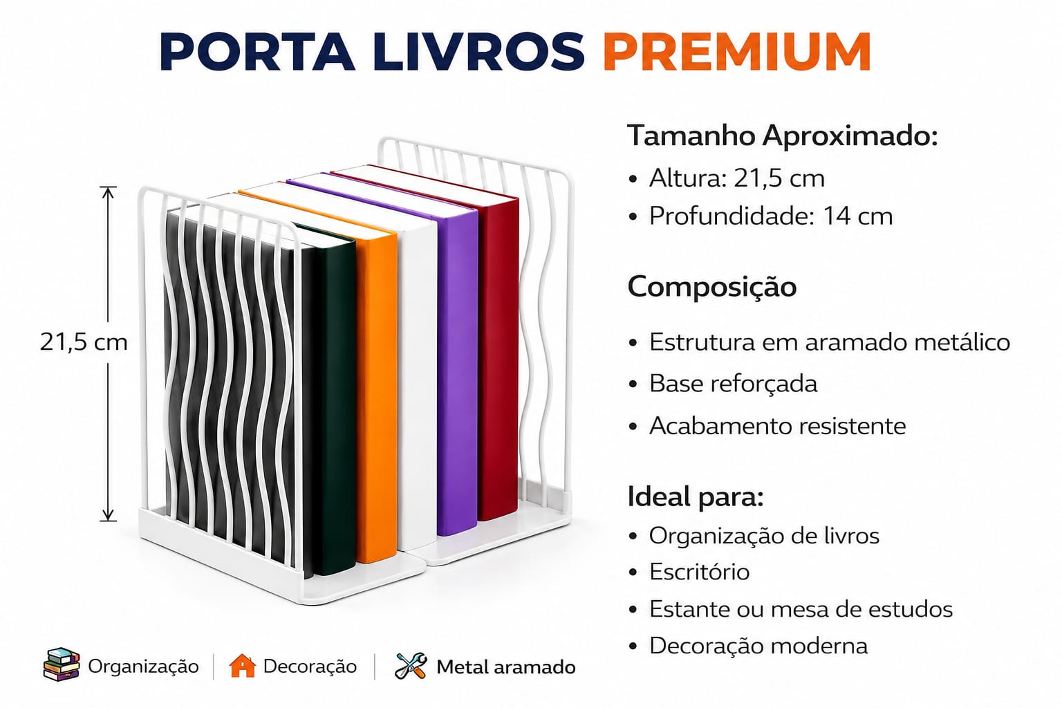 Organizador de Livros Aramado Vertical Branco