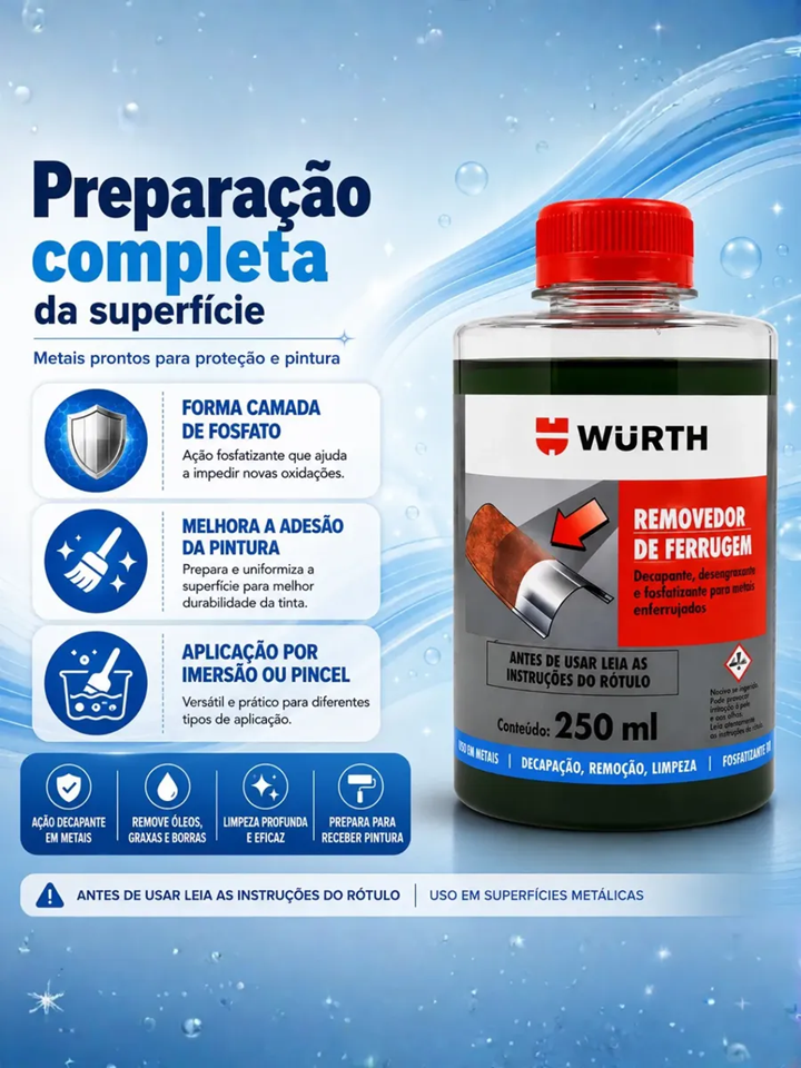 Removedor de Ferrugem Wurth - 250 ml - Limpa Chassi Desengraxante