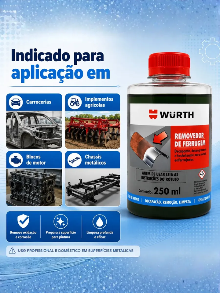 Removedor de Ferrugem Wurth - 250 ml - Limpa Chassi Desengraxante