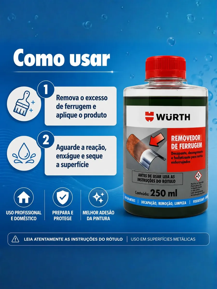 Removedor de Ferrugem Wurth - 250 ml - Limpa Chassi Desengraxante