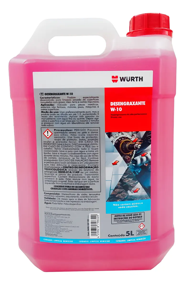 Desengraxante Industrial W-10 Würth 5L - Alta Performance Pronto Uso