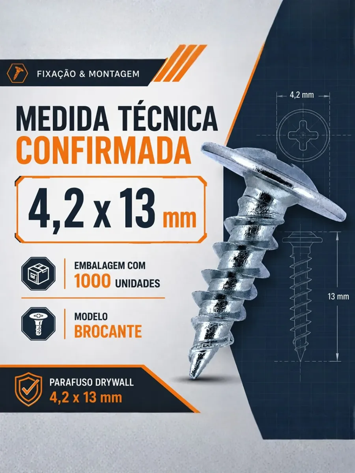 Parafuso Drywall Brocante 4,2x13 Flangeado Philips Fixar Caixa com 1000 Peças