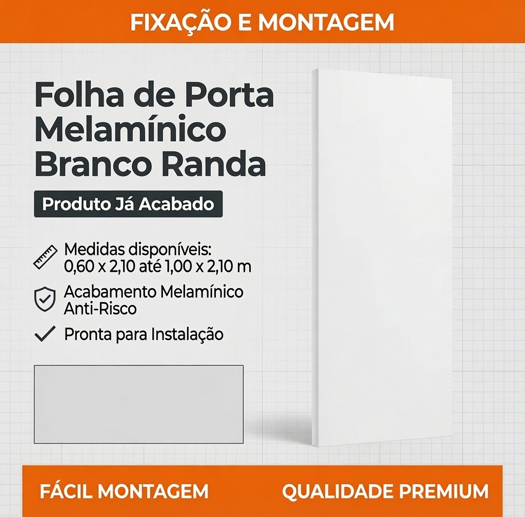 Folha de Porta Melamínico Branco Fosco Randa - 0,60 a 1,00 x 2,10m