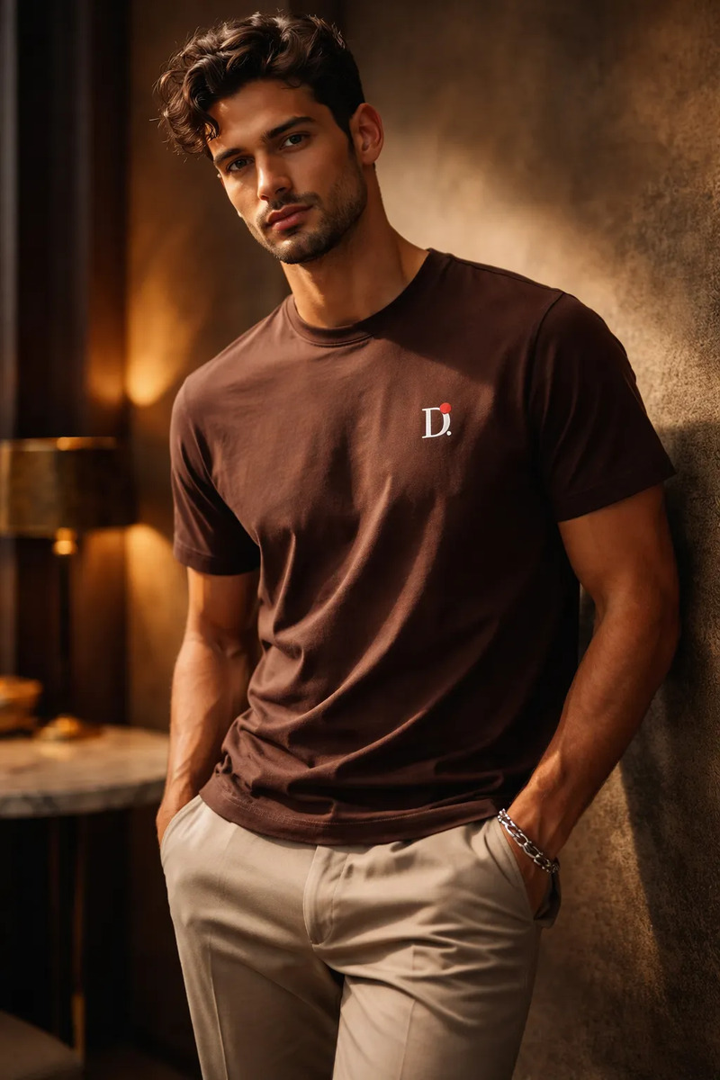 Camiseta Básica Unissex Manga Curta Regular Dorigan - Marrom