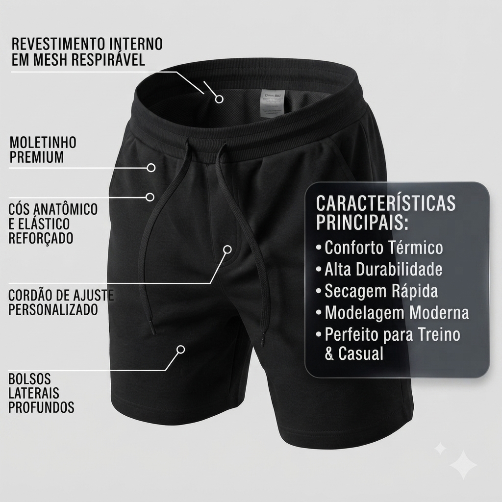 Bermuda Moletom Essencial Preto