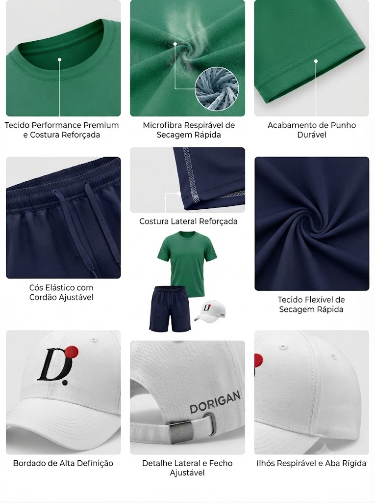 Kit Urban Green Premium Camiseta Dry Fit Verde + Shorts Tactel Azul-Marinho + Boné Branco