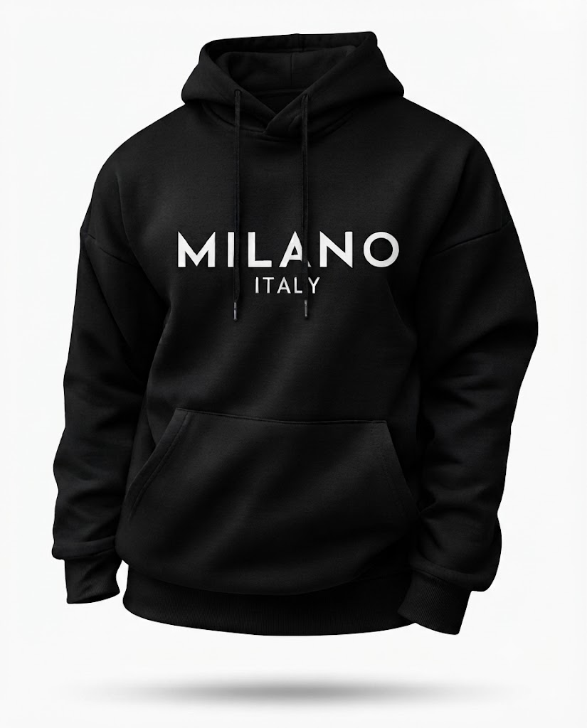Moletom Premium com Capuz Essential Preto Milano italy