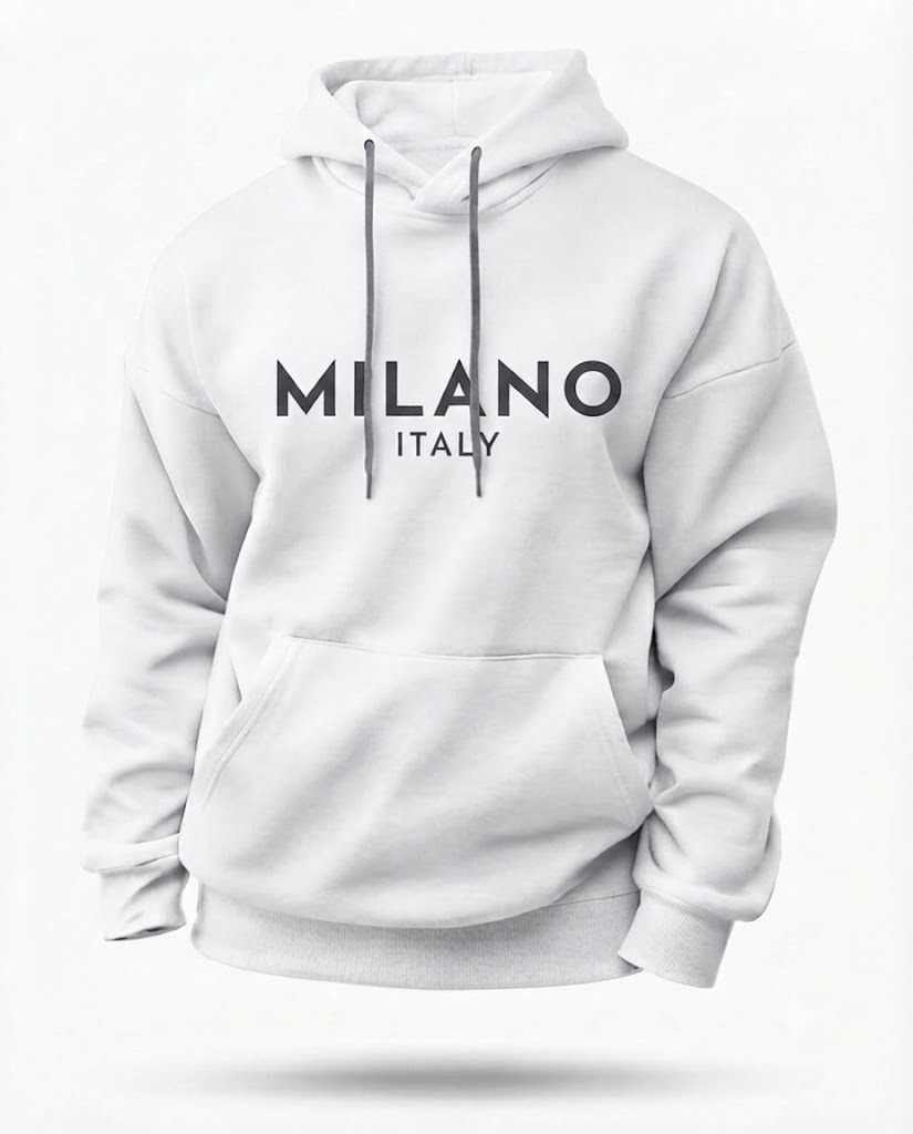 Moletom Premium com Capuz Essencial Branco Milano Italy