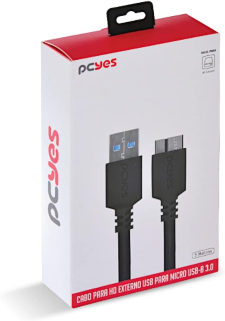 CABO PARA HD EXTERNO USB A 3.0 MACHO PARA MICRO USB B 3.0 (10 PINOS) MACHO 28AWG PURO COBRE 5 METROS - PUAMCM3-5, PCYES