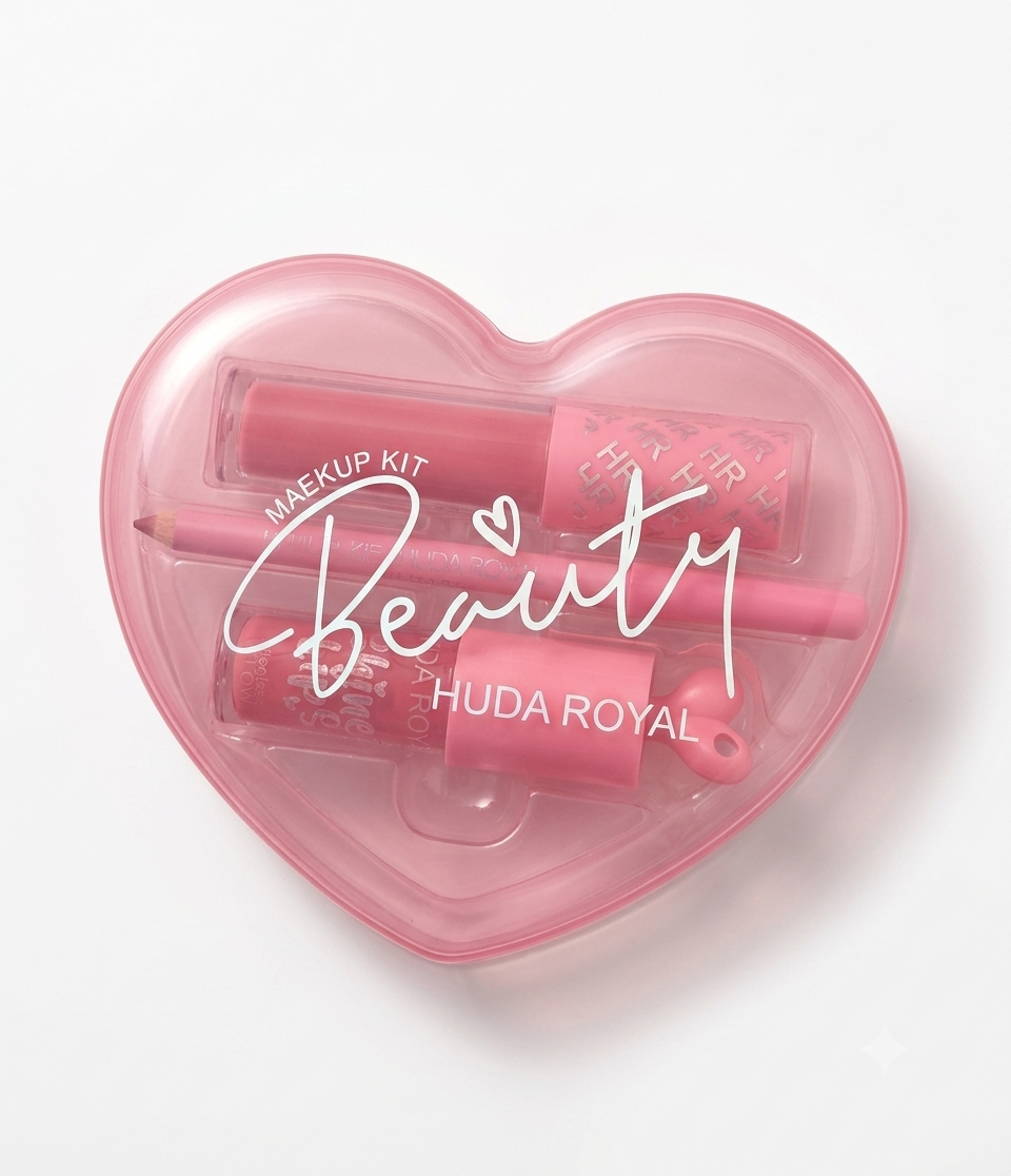 Kit Labial Completo Huda Royal Beauty – Estojo Coração Rosa