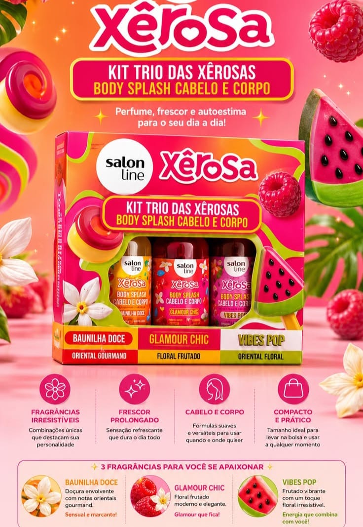 Kit Trio das Xêrosas – Body Splash para Cabelo e Corpo (Salon Line)