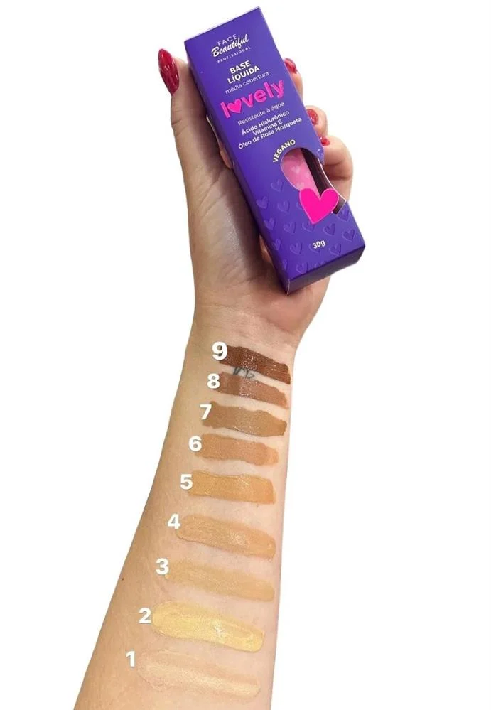 Base Líquida Lovely Face Beautiful – Média Cobertura, Hidratação e Cuidado para a Pele