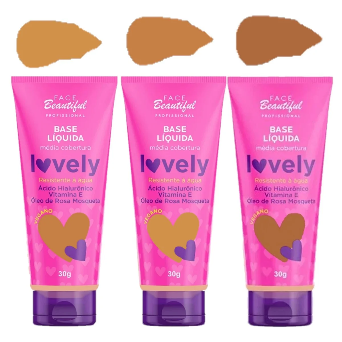 Base Líquida Lovely Face Beautiful – Média Cobertura, Hidratação e Cuidado para a Pele
