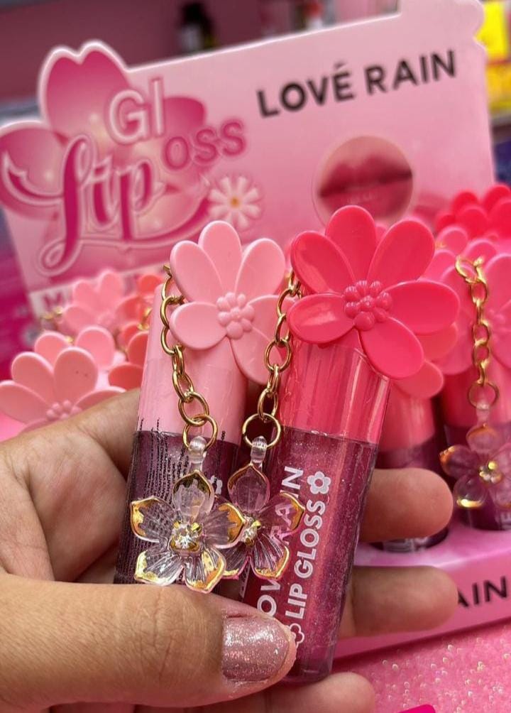 Lip Gloss Flor Lovél Rain com Chaveiro – Brilho, Elegância e Muito Charme!
