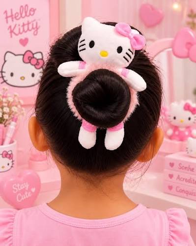 Elástico de Cabelo Scrunchie de Pelúcia Hello Kitty