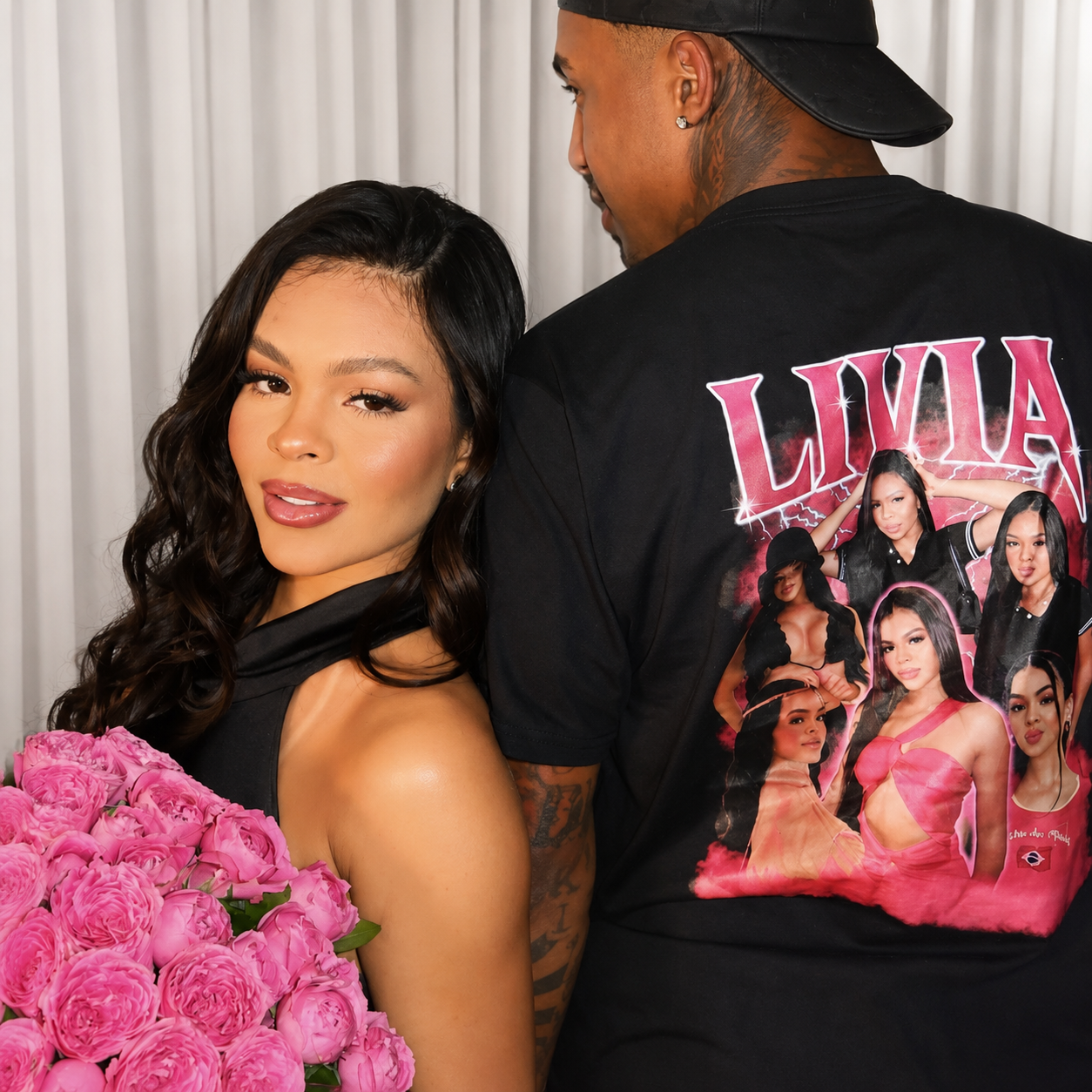 Camiseta de Algodão Personalizada Estilo Bootleg com Fotos e Nome
