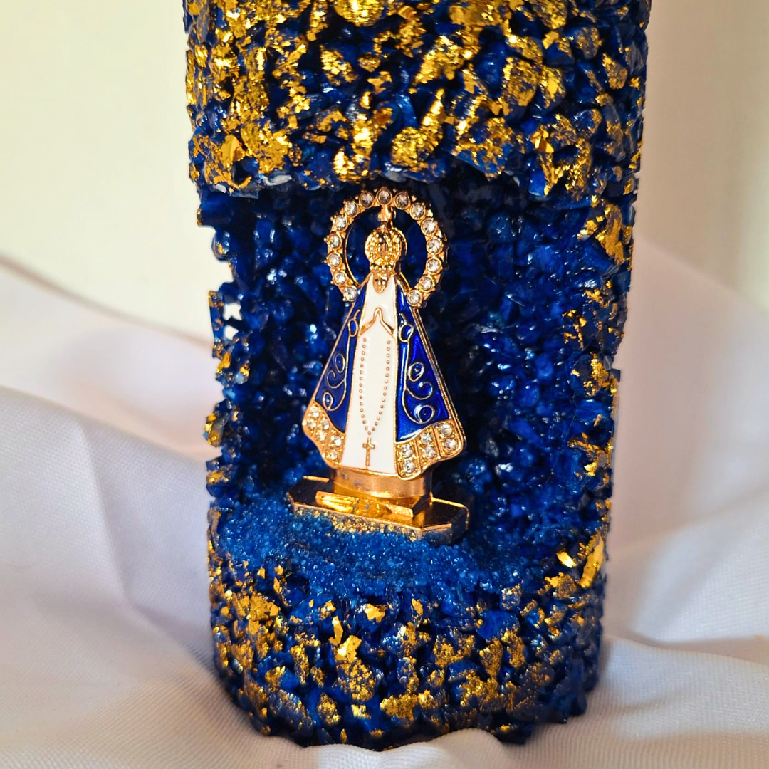 Vela oratório refil - Nossa Senhora Aparecida - Azul e dourado