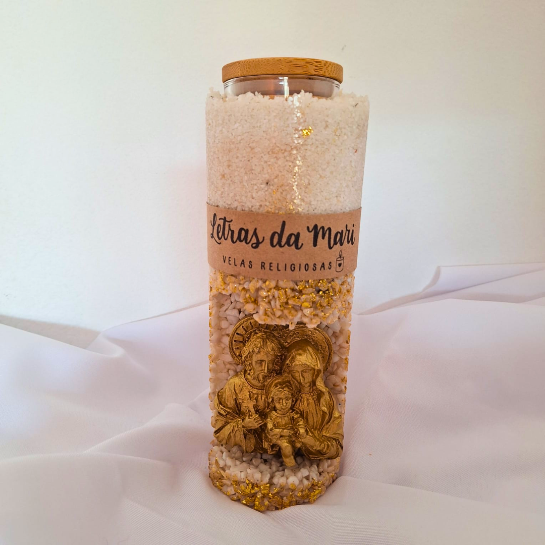 Vela oratório refil - Sagrada Família - off white com folha de ouro