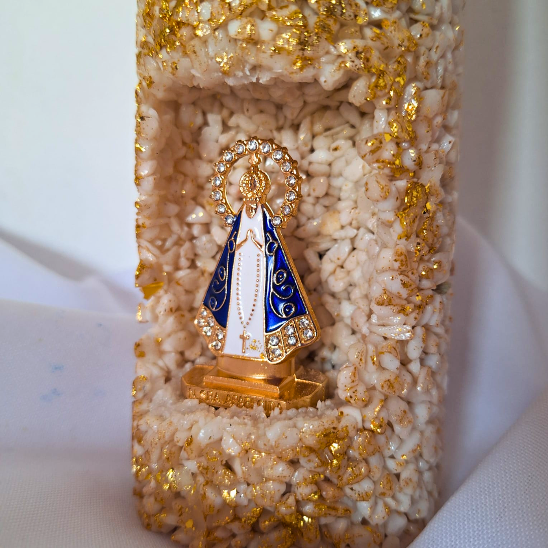 Vela refil - Nossa Senhora Aparecida - Offwhite com folha de ouro