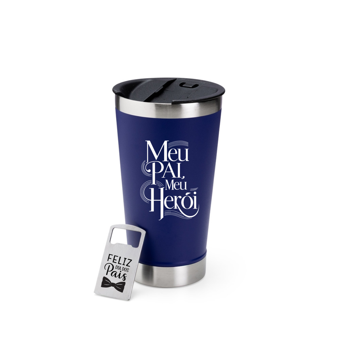 COPO TÉRMICO 500ml AZUL C/ ABRIDOR (MEU PAI, MEU HERÓI)