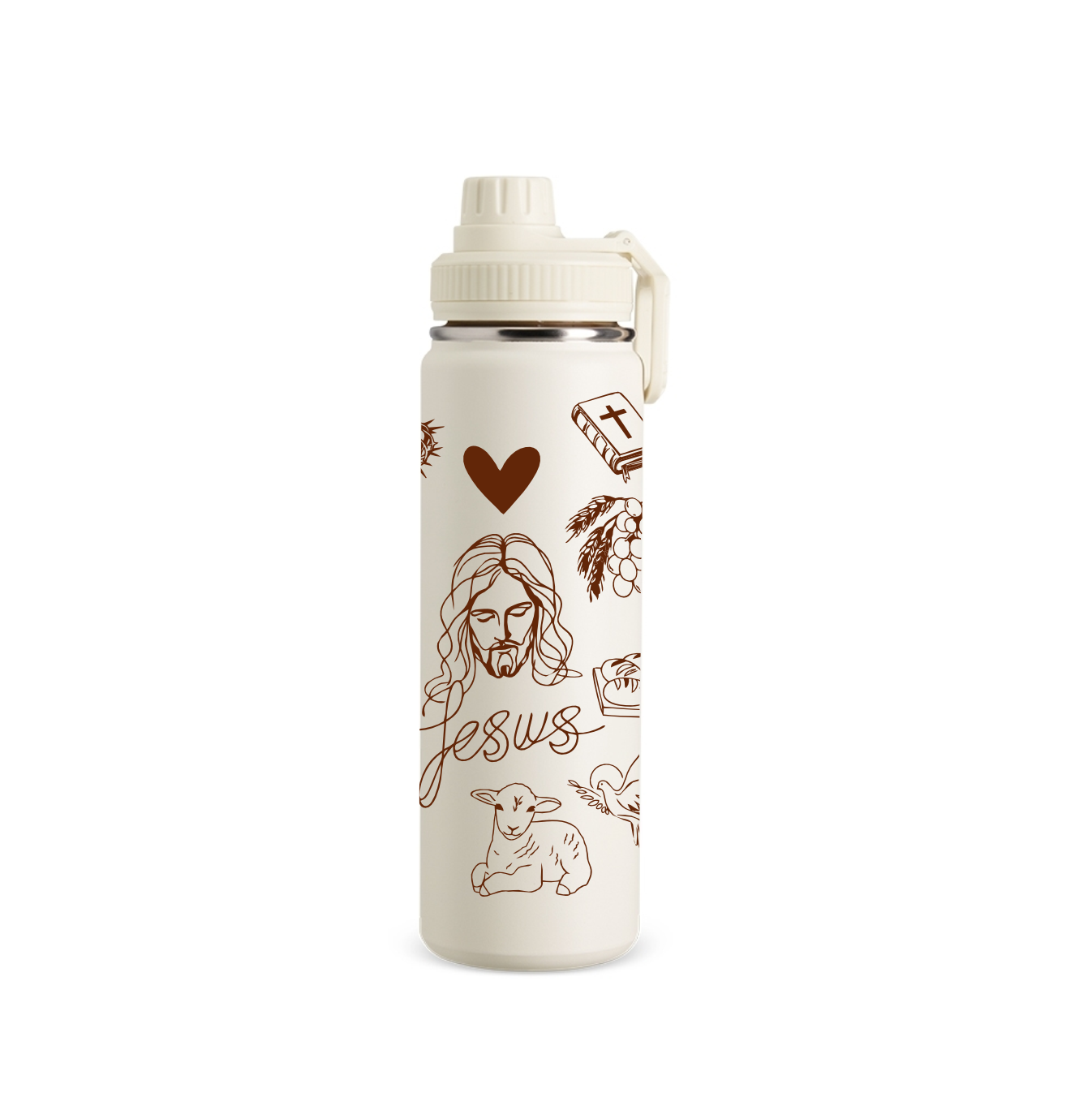 Garrafa Térmica Premium com Arte Devocional DTF UV - Coleção Fé e Reflexão