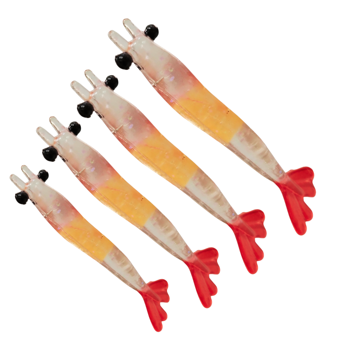 Kit Isca artificial 4 Camarões Red Tail Pescart Tamanhos mistos (6,7,8,9cm) silicone.