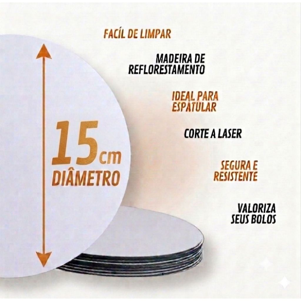 KIT 10 CAKE BOARD 15CM/ PRATO/ TÁBUA/ BOLO/ MDF 3MM BRANCO
