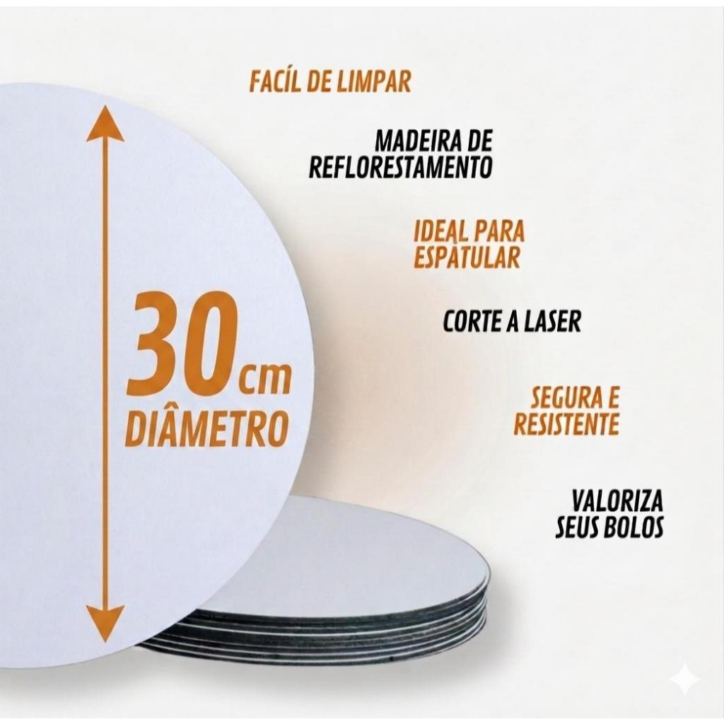 KIT 10 CAKE BOARD 30CM/ PRATO/ TÁBUA/ BOLO/ MDF 3MM BRANCO