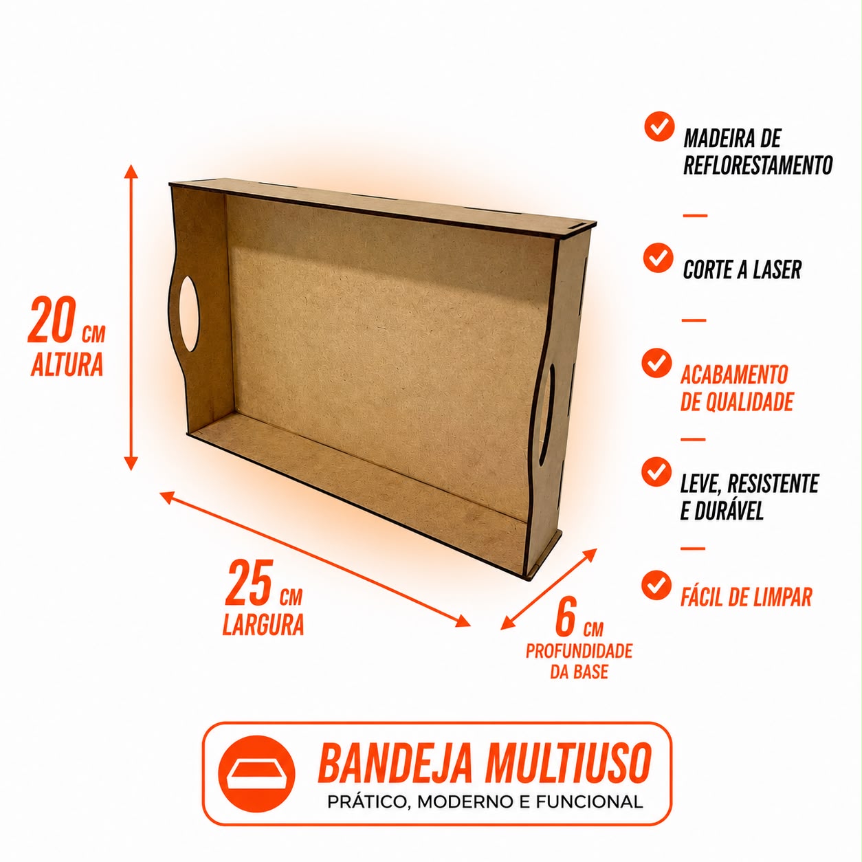 Kit Bandeja MDF Cru 25X20X6CM Presentes/Cestas 5 Unidades