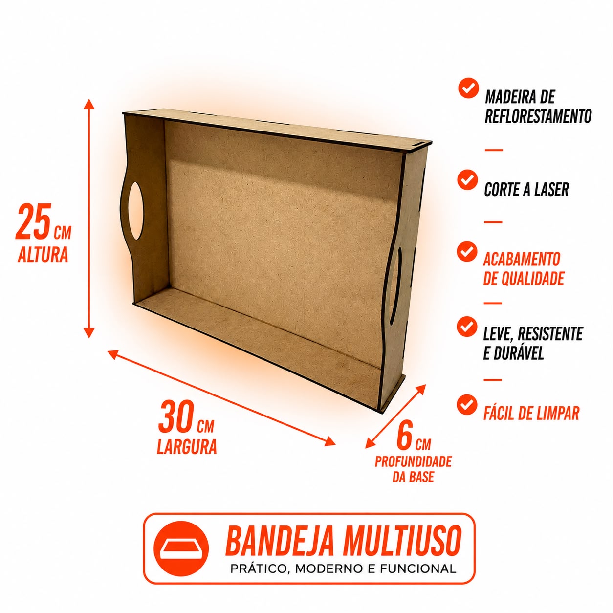 Kit Bandeja MDF Cru 30X25X6CM Presentes/Cestas 5 Unidades