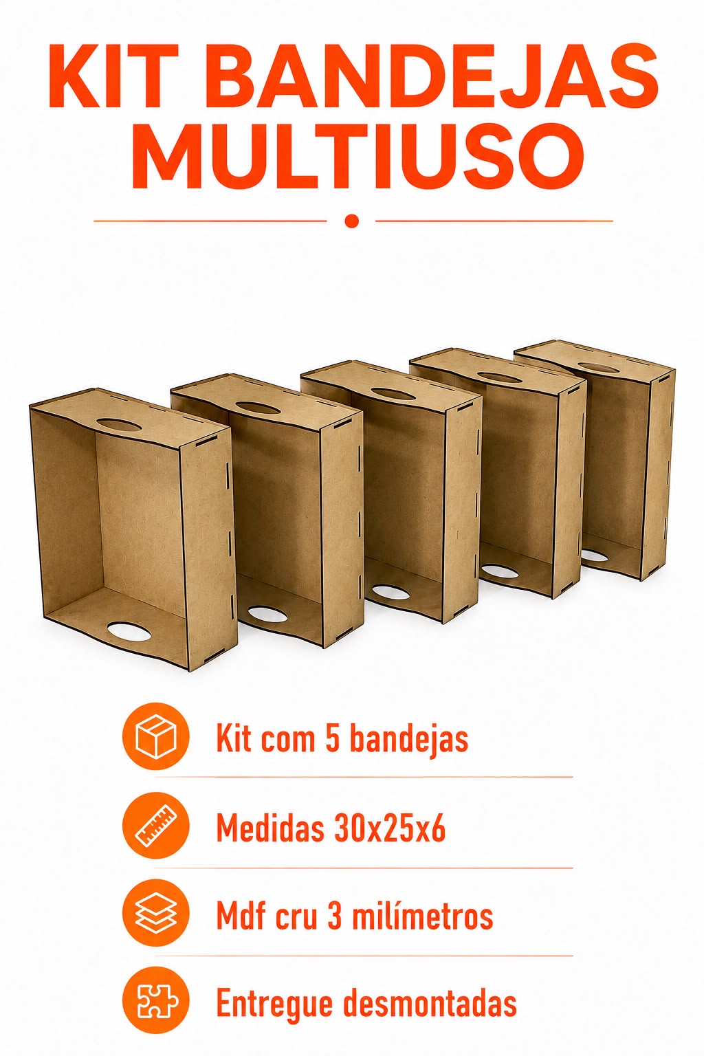Kit Bandeja MDF Cru 30X25X6CM Presentes/Cestas 5 Unidades