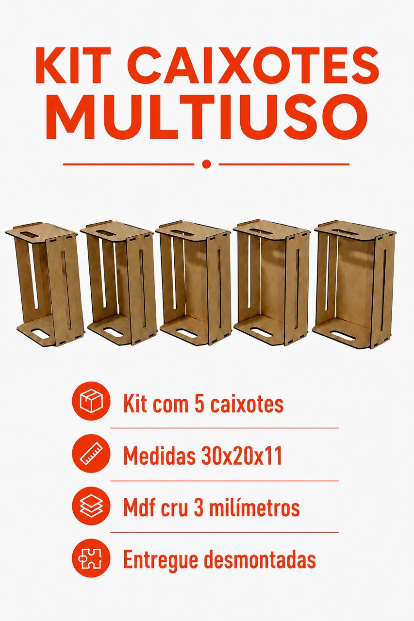 Kit Caixote MDF Cru 30X20X11CM Presentes/Cestas 5 Unidades