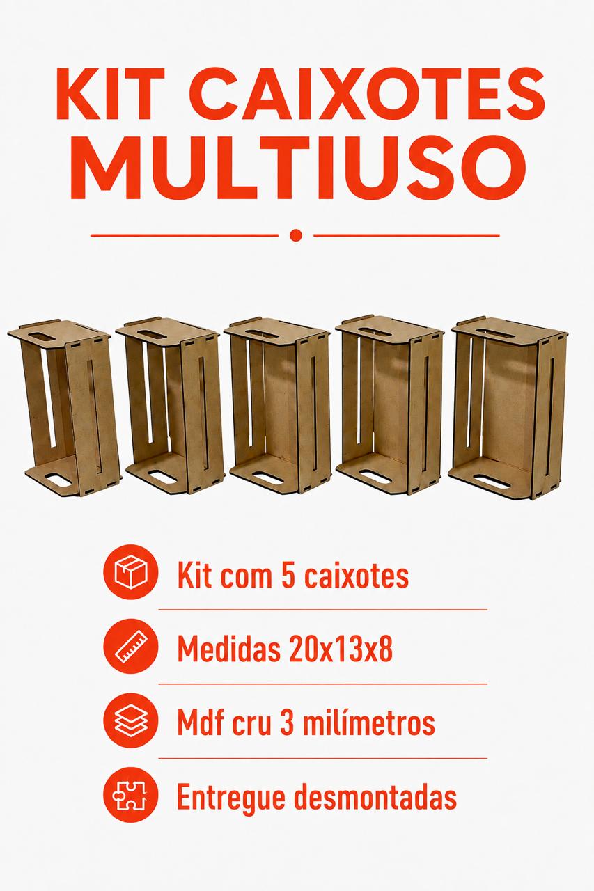 Kit Caixote MDF Cru 20X13X8CM Presentes/Cestas 5 Unidades